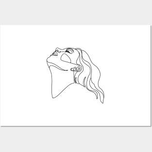 Woman Face Drawing In Line. One Line Art. Minimalistic Style. Single Line Posters and Art